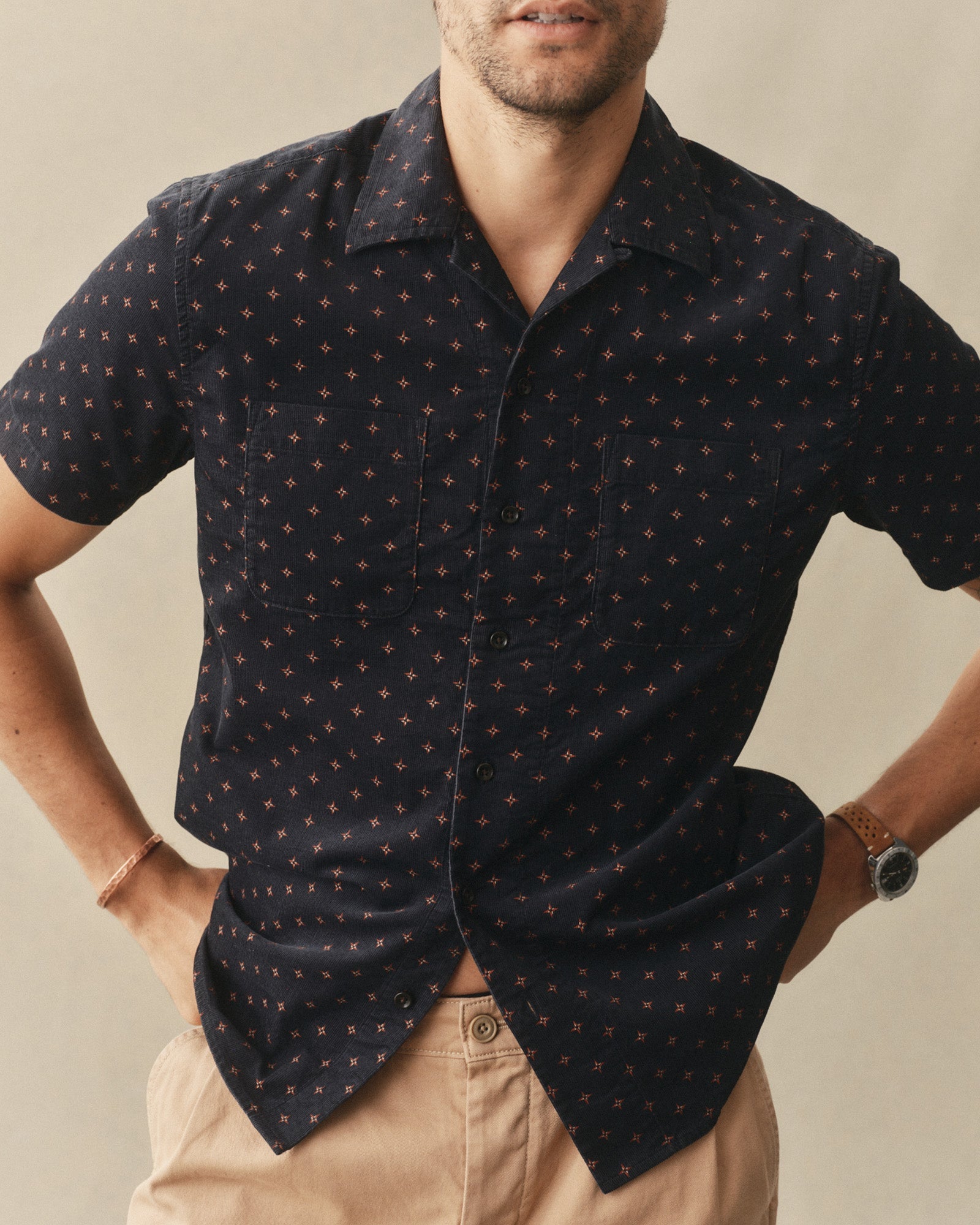 The Conrad Shirt in Navy Pigeon Foulard Pincord
